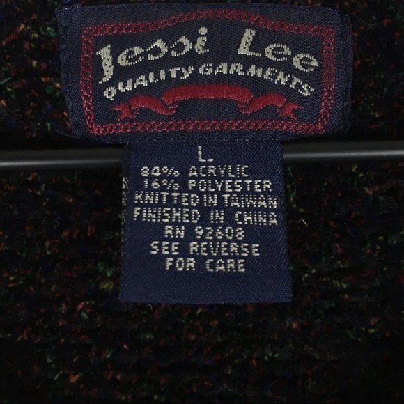 VINTAGE Sweater Chenille Confetti V Neck Size Multi Color Jessi Lee Size Large - Picture 9 of 10